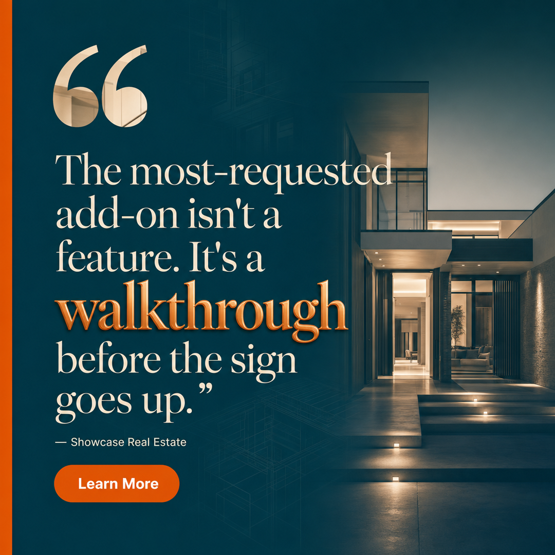 Real Estate social media post example generated with Draftovo — The most-requested add-on isn't a feature. It's a pre-listing walkthrough before the sign goes up.