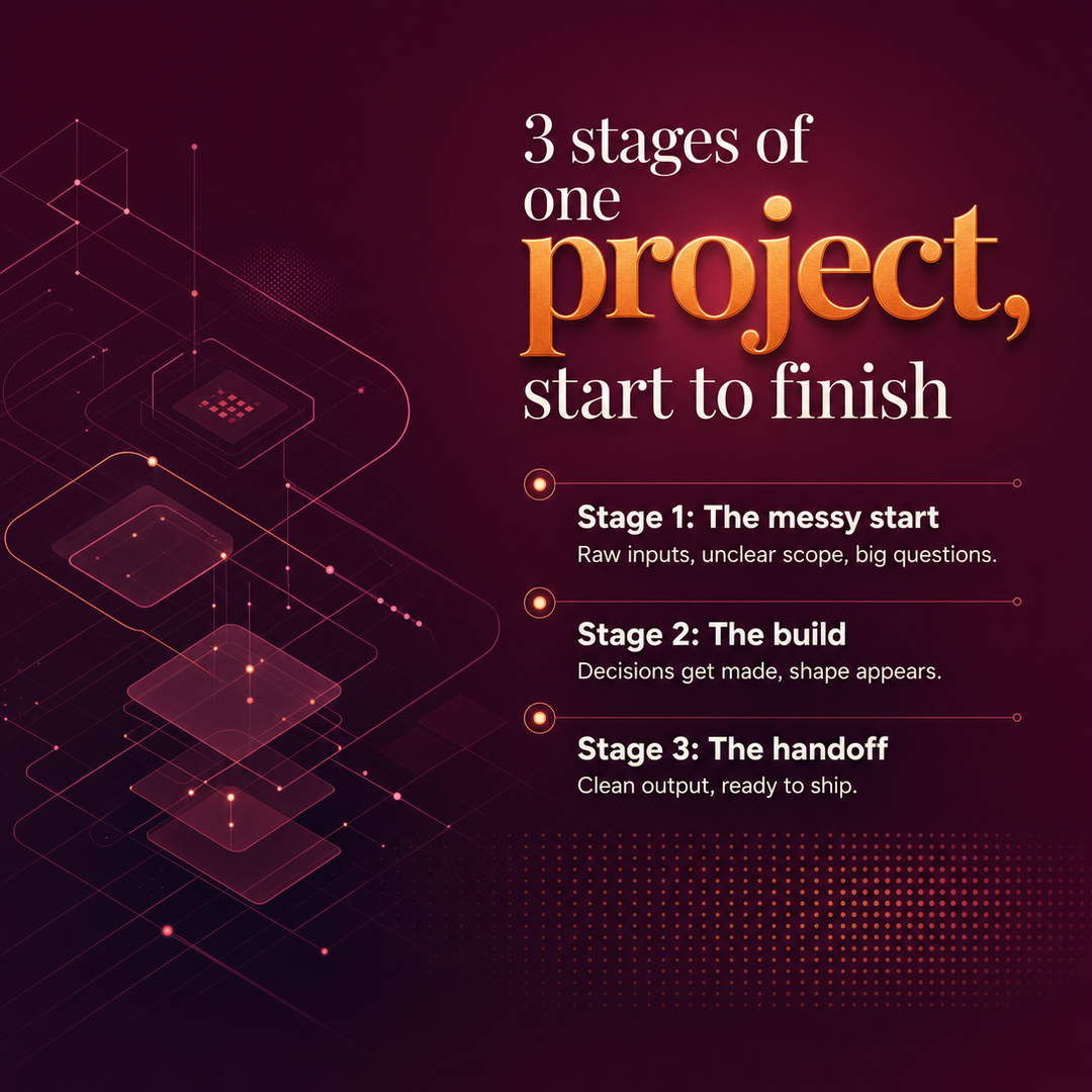 Technology / SaaS social media post example generated with Draftovo — 3 stages of one project, start to finish