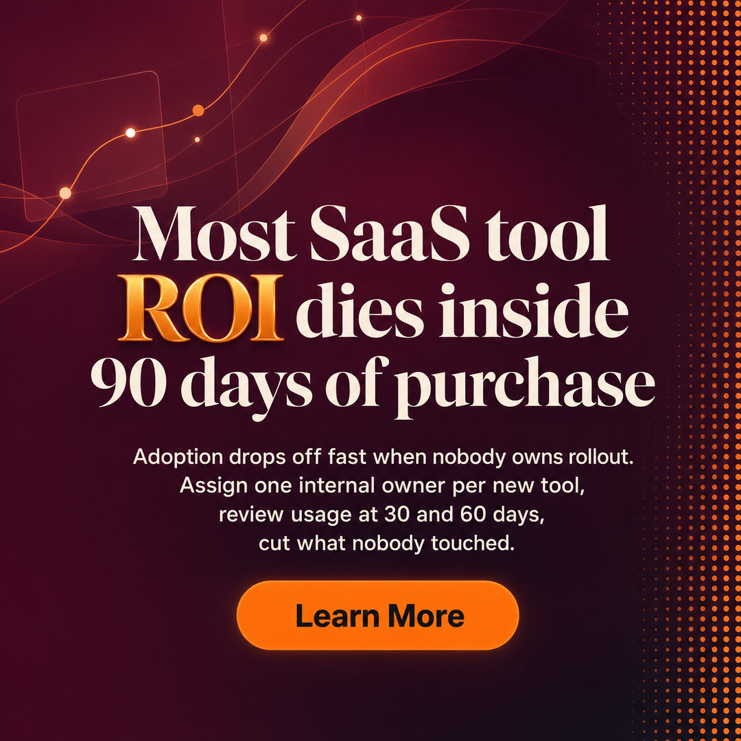 Technology / SaaS social media post example generated with Draftovo — Most SaaS tool ROI dies inside 90 days of purchase