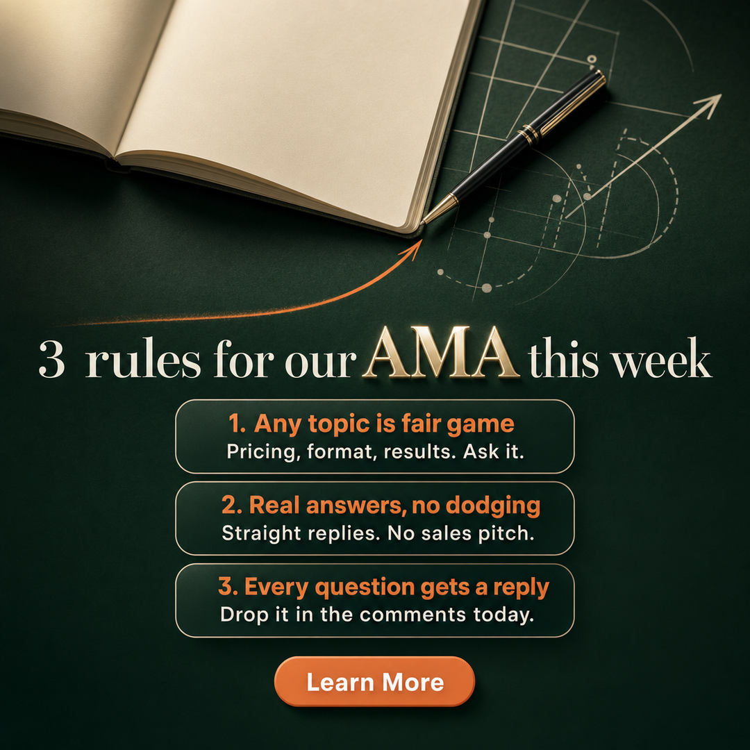 Education / Coaching social media post example generated with Draftovo — 3 rules for our AMA this week