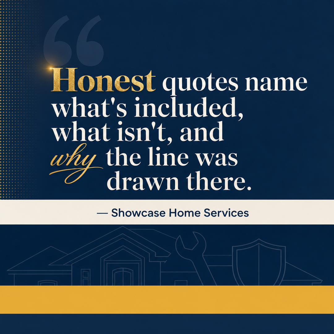 Home Services social media post example generated with Draftovo — Honest quotes name what's included, what isn't, and why the line was drawn there.