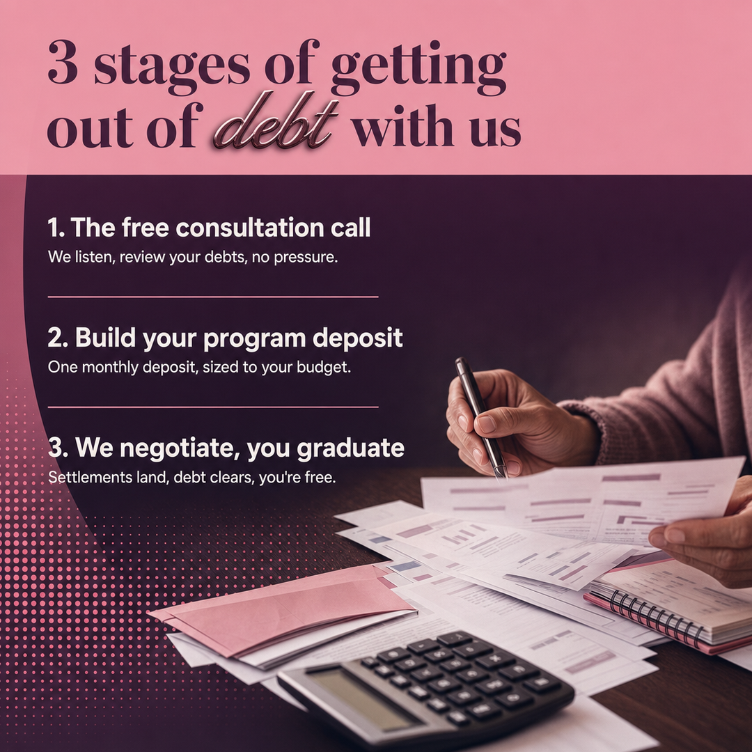 Debt Relief social media post example generated with Draftovo — 3 stages of getting out of debt with us