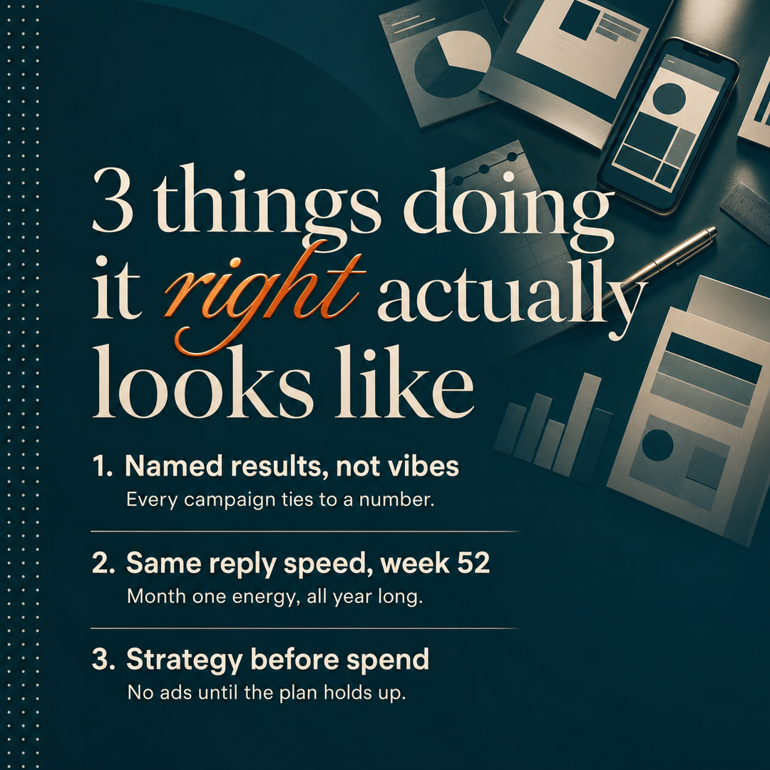 Marketing / Agency social media post example generated with Draftovo — 3 things doing it right actually looks like