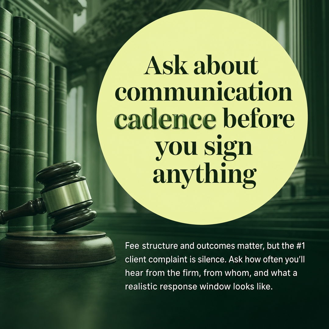 Legal social media post example generated with Draftovo — Ask about communication cadence before you sign anything