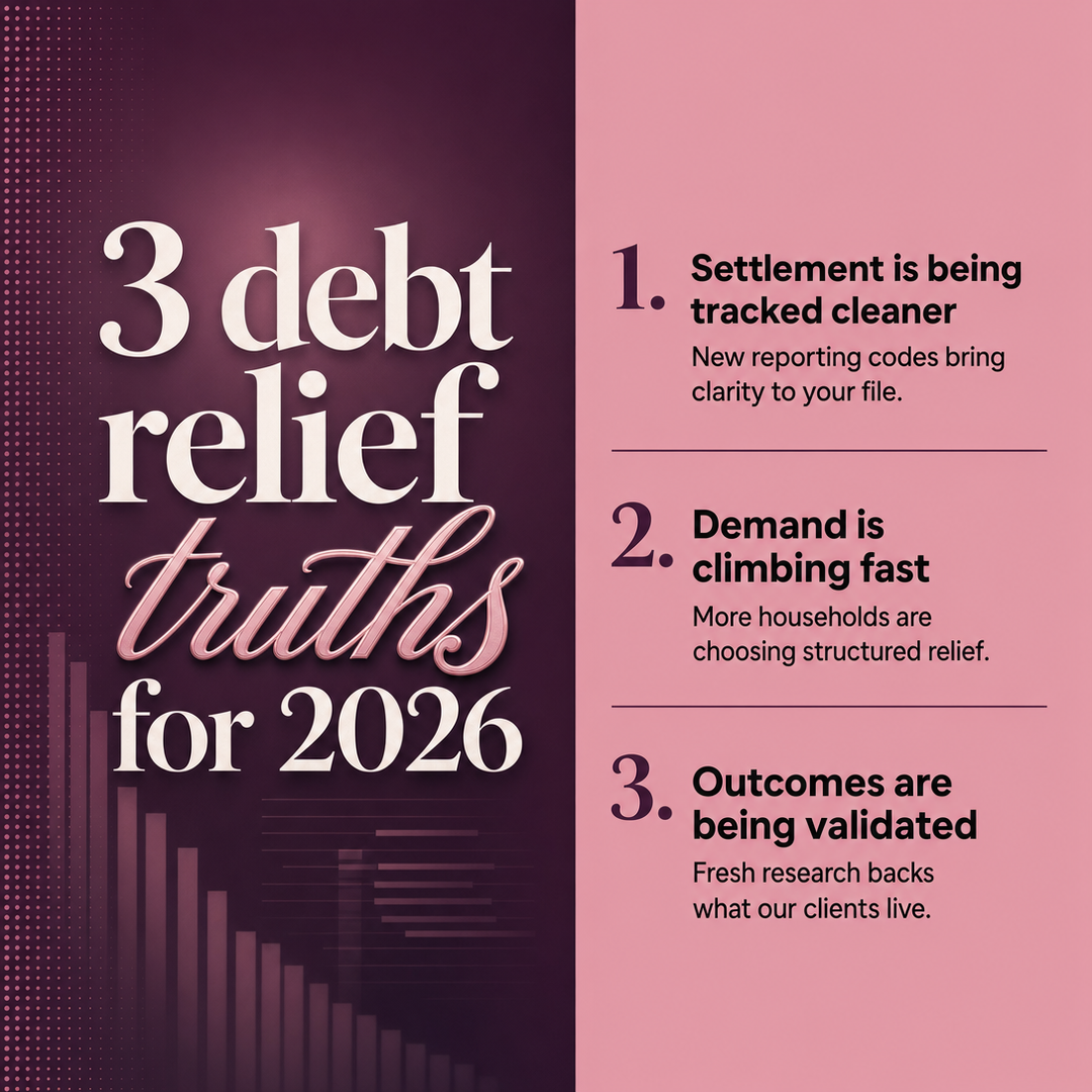 Debt Relief social media post example generated with Draftovo — 3 debt relief truths for 2026