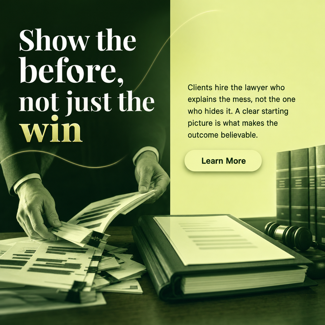 Legal social media post example generated with Draftovo — Show the before, not just the win