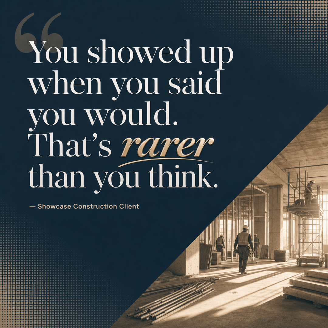 Construction social media post example generated with Draftovo — You showed up when you said you would. That's rarer than you think.
