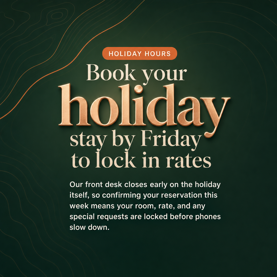 Travel / Hospitality social media post example generated with Draftovo — Book your holiday stay by Friday to lock in rates