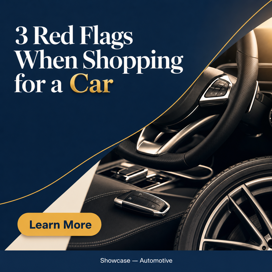 Automotive social media post example generated with Draftovo — 3 Red Flags When Shopping for a Car