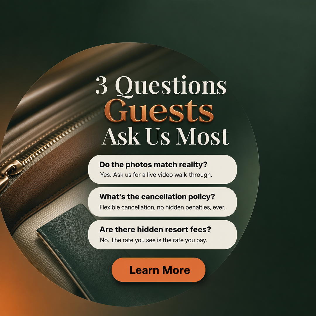 Travel / Hospitality social media post example generated with Draftovo — 3 Questions Guests Ask Us Most