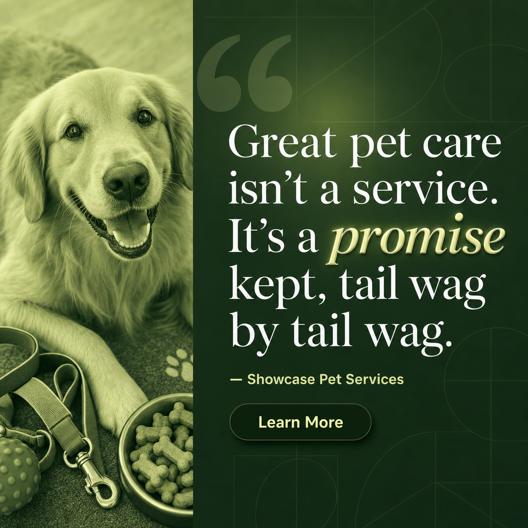 Pet Services social media post example generated with Draftovo — Great pet care isn't a service. It's a promise kept, tail wag by tail wag.