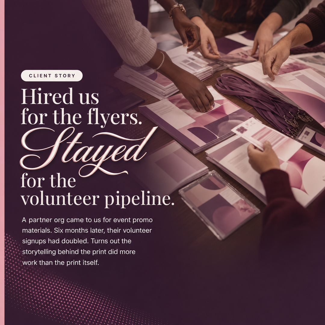 Non-Profit social media post example generated with Draftovo — Hired us for the flyers. Stayed for the volunteer pipeline.