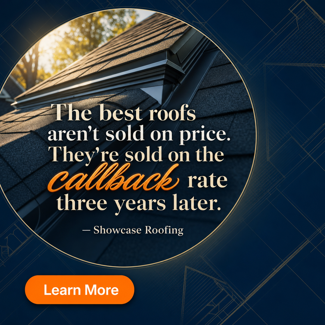 Roofing social media post example generated with Draftovo — The best roofs aren't sold on price. They're sold on the callback rate three years later.