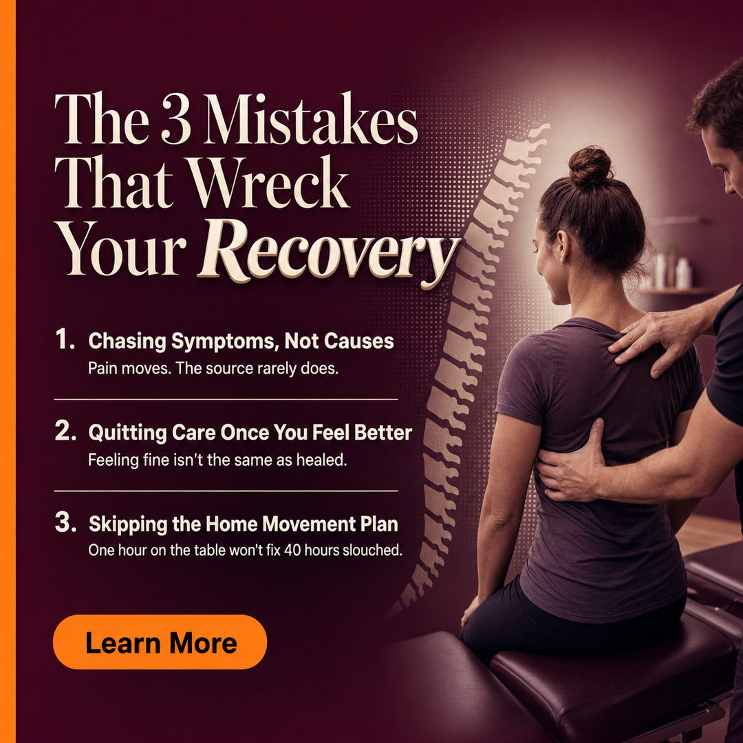 Chiropractic social media post example generated with Draftovo — The 3 Mistakes That Wreck Your Recovery