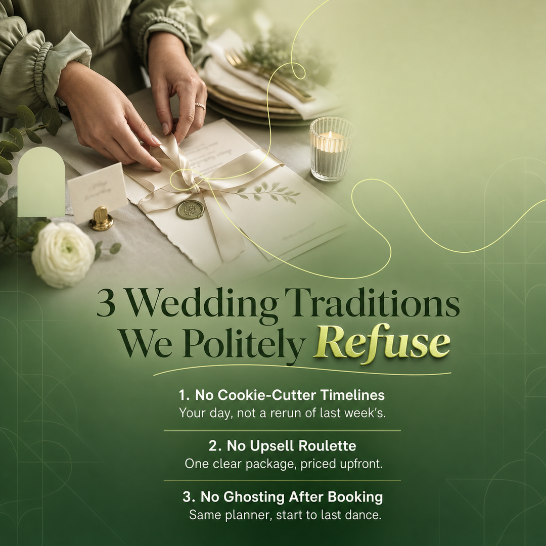 Wedding / Events social media post example generated with Draftovo — 3 Wedding Traditions We Politely Refuse