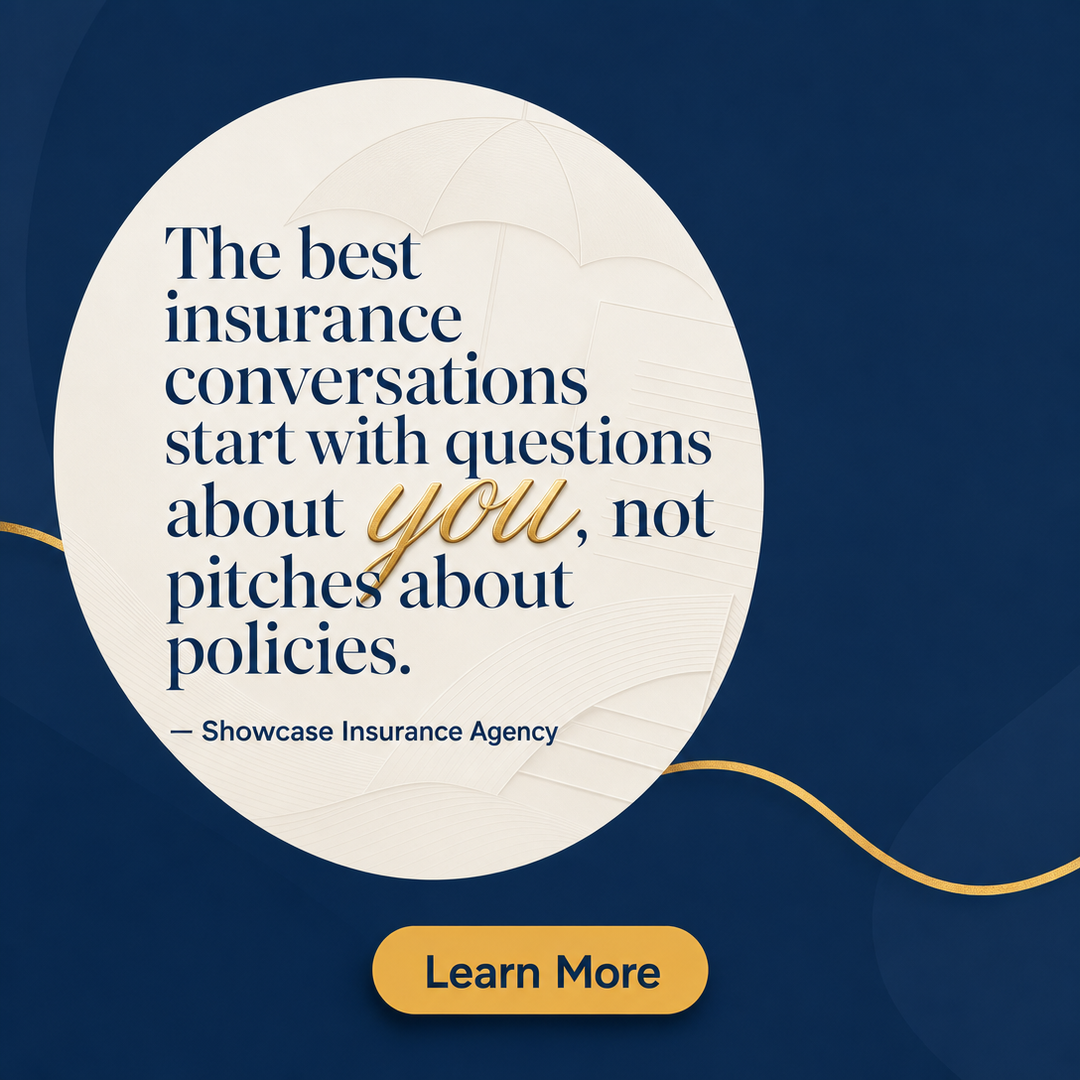 Insurance Agency social media post example generated with Draftovo — The best insurance conversations start with questions about you, not pitches about policies.