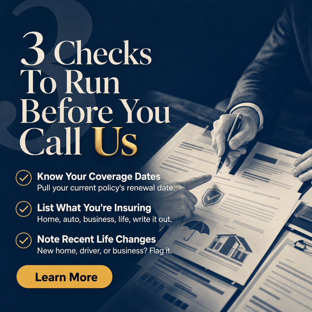 Insurance Agency social media post example generated with Draftovo — 3 Checks To Run Before You Call Us