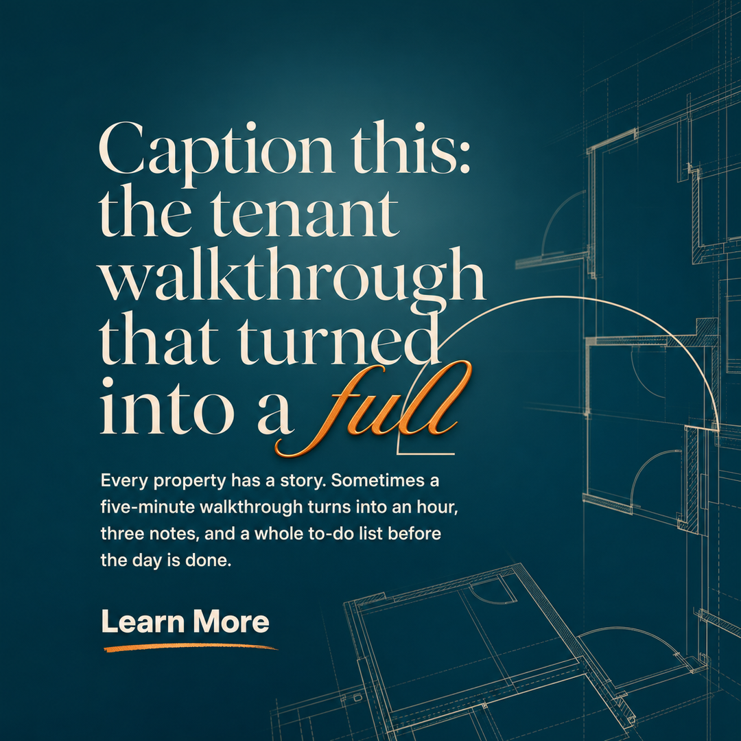Property Management social media post example generated with Draftovo — Caption this: the tenant walkthrough that turned into a full